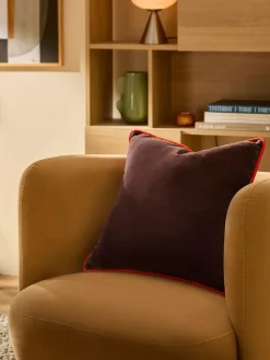 Sale MADE.COM Bailey Cotton Velvet Piped Cushion Chocolate Brown