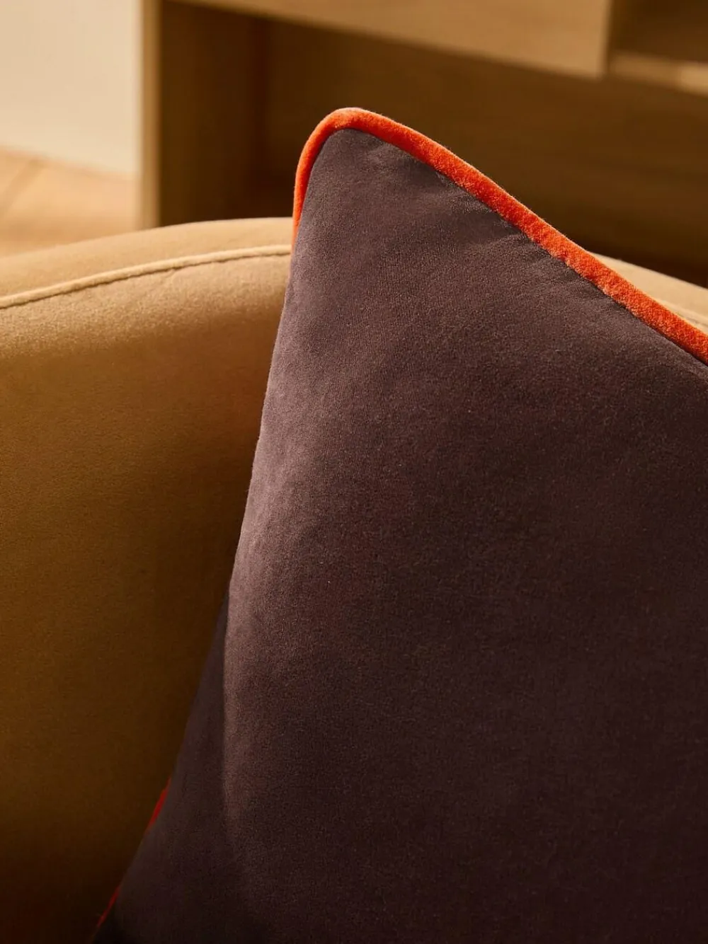 Sale MADE.COM Bailey Cotton Velvet Piped Cushion Chocolate Brown