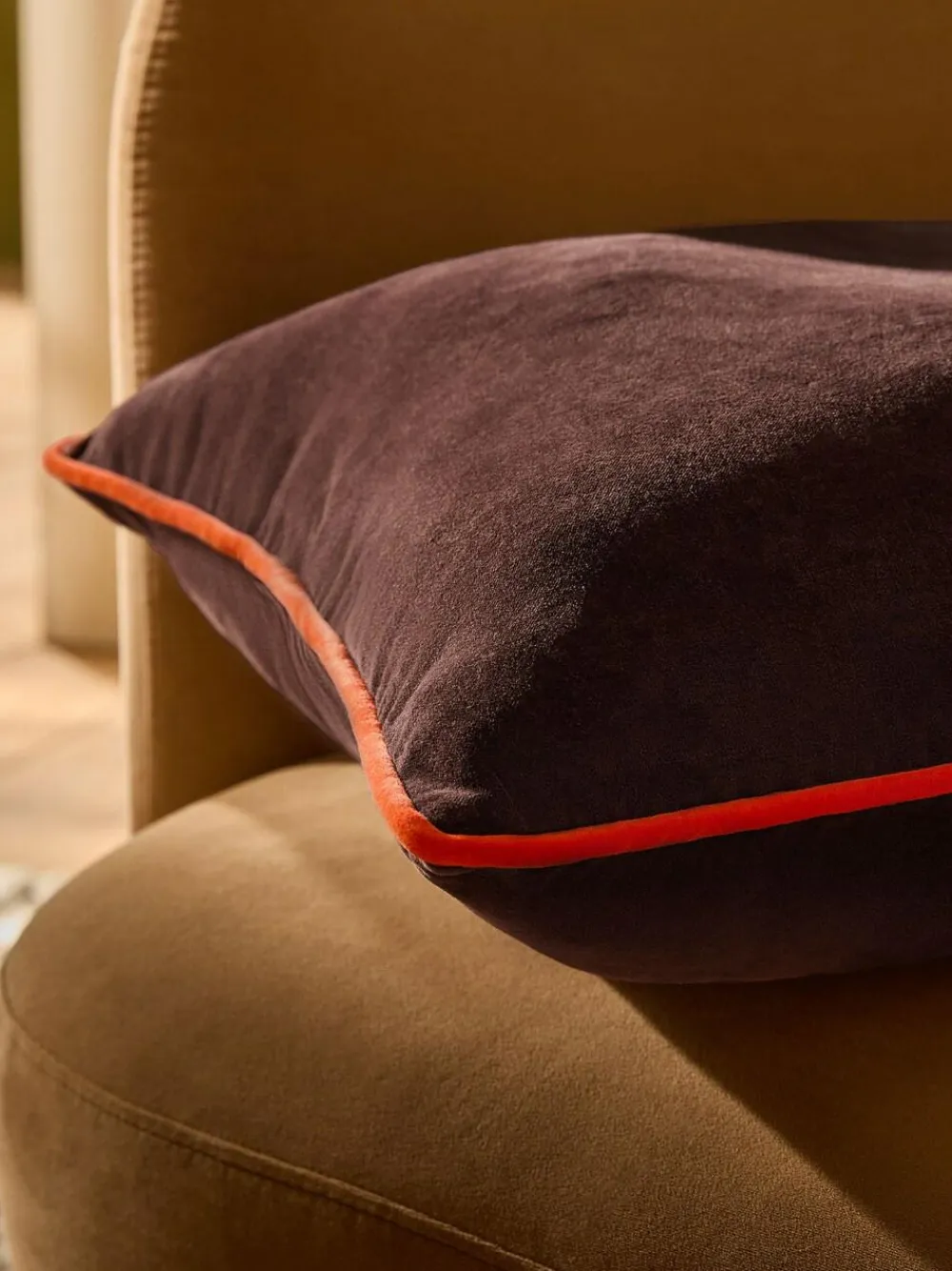 Sale MADE.COM Bailey Cotton Velvet Piped Cushion Chocolate Brown