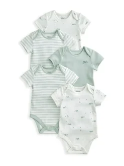Mamas & Papas Blue 100% Cotton Whale Short Sleeve Bodysuits 5 Pack^BOY Bodysuits & Vests|Vests