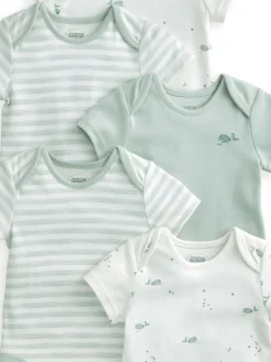 Mamas & Papas Blue 100% Cotton Whale Short Sleeve Bodysuits 5 Pack^BOY Bodysuits & Vests|Vests