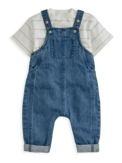 Mamas & Papas Blue Stripe T-Shirt And Denim Dungaree Set^BOY Dungarees