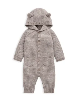Best Mamas & Papas Brown Ribbed Knitted Romper with 3D Bear Ears