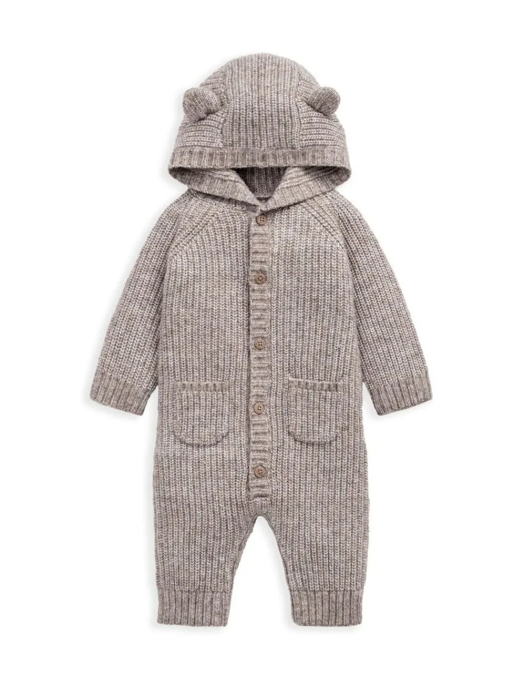 Best Mamas & Papas Brown Ribbed Knitted Romper with 3D Bear Ears