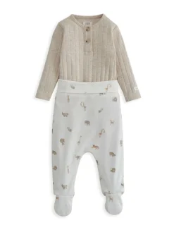 Mamas & Papas Cream 100% Cotton Rib Bodysuit and Safari Print Leggings Set^ Unisex