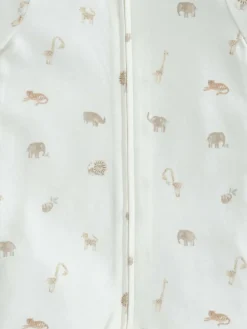 Mamas & Papas Cream 100% Cotton Safari Print Zip Shortie Romper^ Unisex|Rompers & Overalls