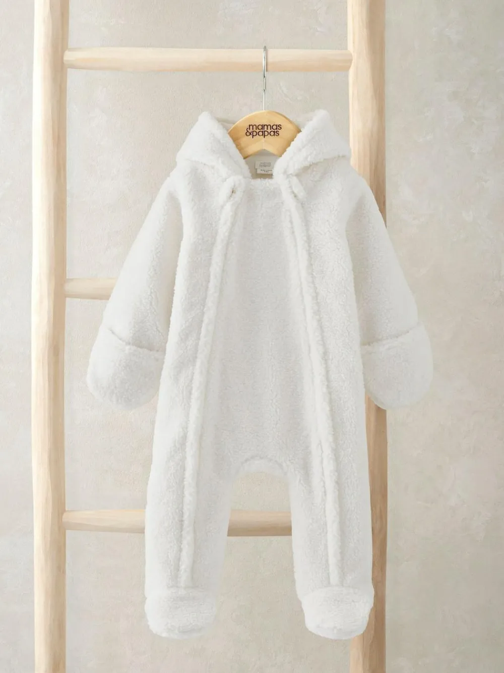 Discount Mamas & Papas Cream Borg Pramsuit with 3D Bear Ears