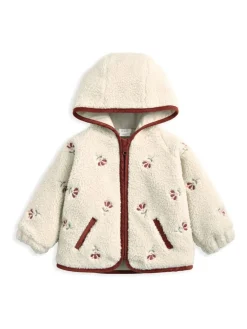 Mamas & Papas Cream Embroidered Hooded Borg Jacket^ Coats, Jackets & Pramsuits|Coats, Jackets & Pramsuits