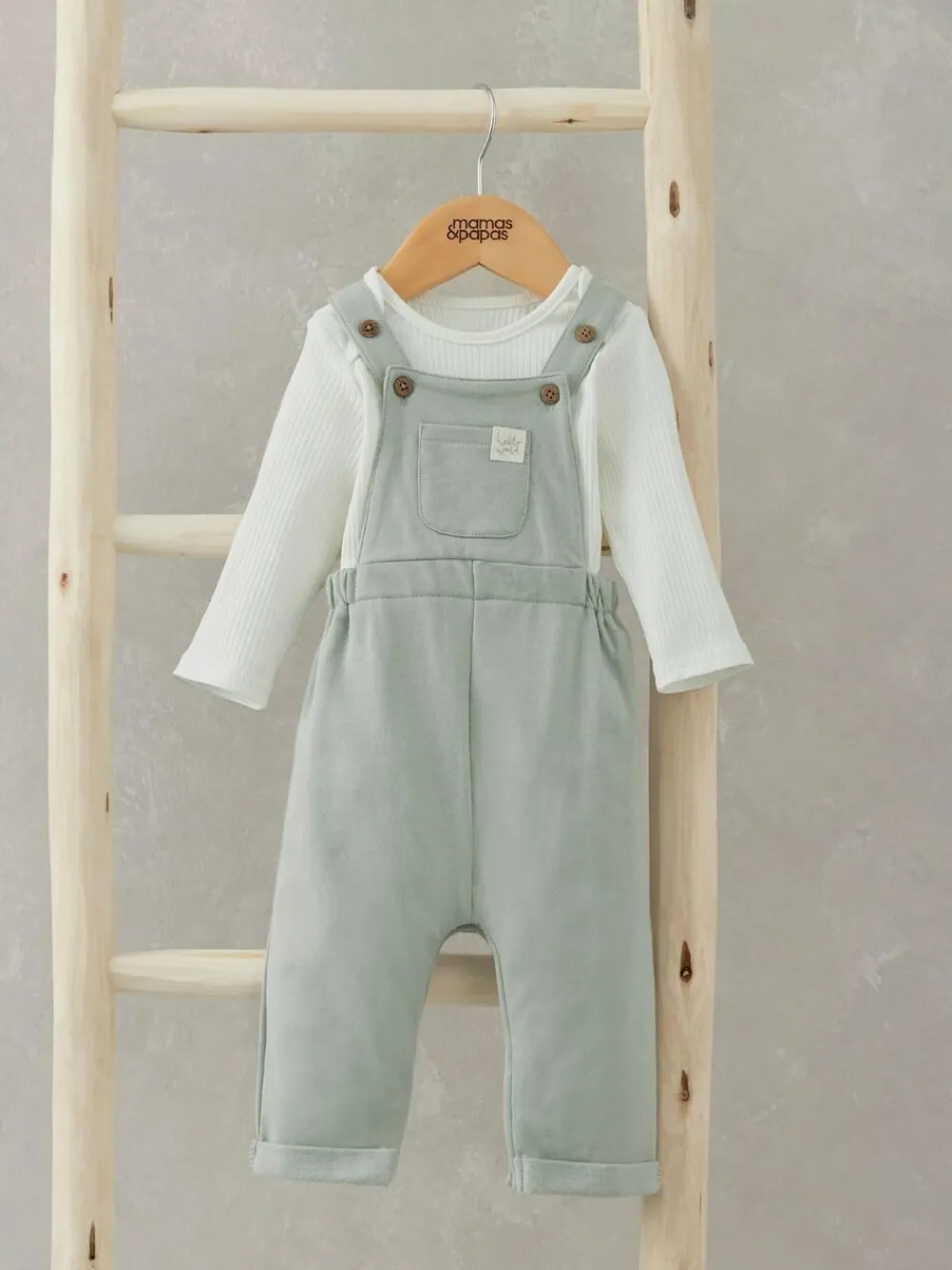 Clearance Mamas & Papas Green Sweat Dungaree & Bodysuit Set