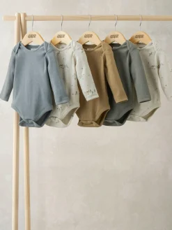New Mamas & Papas Grey Moose Long Sleeve Bodysuits Pack of 5