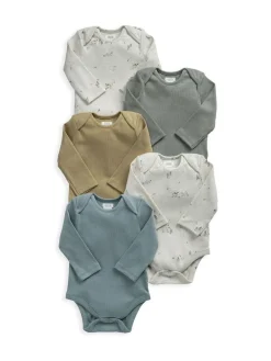 New Mamas & Papas Grey Moose Long Sleeve Bodysuits Pack of 5