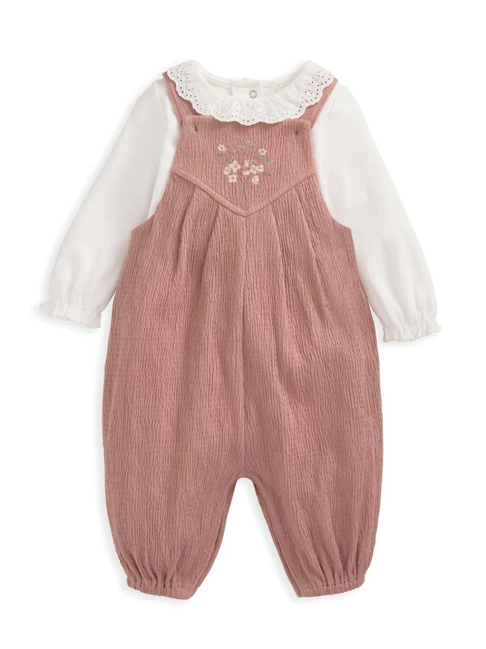 Mamas & Papas Pink 100% Cotton Crinkle Dungaree And Bodysuit Set^ Jumpsuits & Playsuits