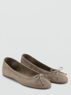 Mango Brown Suede Bow Ballet Flats^Women Flats