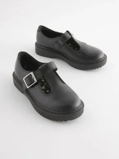 Next Matt Black Leather T-Bar Chunky School Shoes^ Shoes