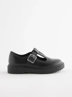 Next Matt Black Leather T-Bar Chunky School Shoes^ Shoes