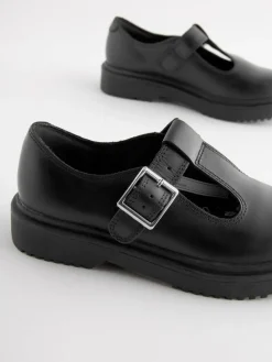 Next Matt Black Leather T-Bar Chunky School Shoes^ Shoes