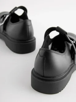 Next Matt Black Leather T-Bar Chunky School Shoes^ Shoes
