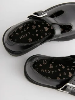 Next Matt Black Leather T-Bar Chunky School Shoes^ Shoes