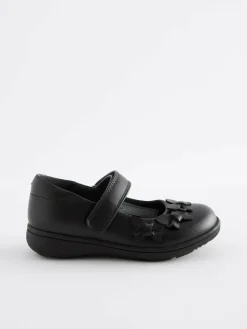 Next Standard Fit (F) School Junior Butterfly Mary Jane Shoes Matt Black
