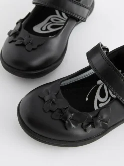 Next Standard Fit (F) School Junior Butterfly Mary Jane Shoes Matt Black