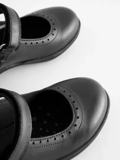 Clearance Next Standard Fit (F) School Leather Brogue Detail Mary Jane Shoes Matt Black