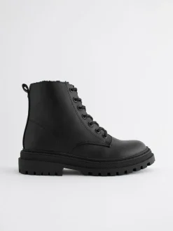 Next Matt Black Standard Fit (F) Warm Lined Lace-Up Ankle Boots^ Boots & Wellies