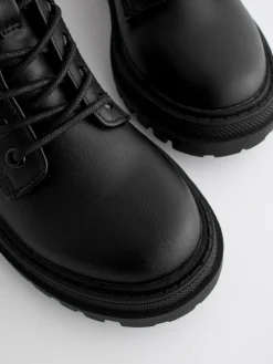 Next Matt Black Standard Fit (F) Warm Lined Lace-Up Ankle Boots^ Boots & Wellies