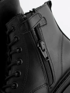 Next Matt Black Standard Fit (F) Warm Lined Lace-Up Ankle Boots^ Boots & Wellies