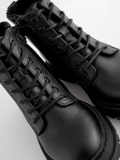 Next Matt Black Standard Fit (F) Warm Lined Lace-Up Ankle Boots^ Boots & Wellies