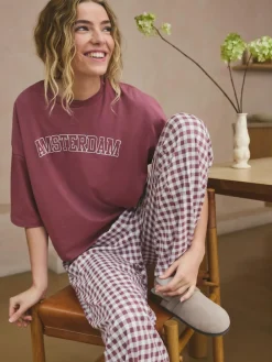 Outlet Next Mauve Purple Gingham Cotton Short Sleeve Pyjamas