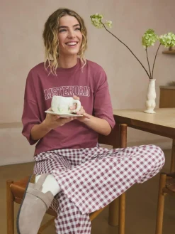 Outlet Next Mauve Purple Gingham Cotton Short Sleeve Pyjamas