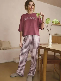 Outlet Next Mauve Purple Gingham Cotton Short Sleeve Pyjamas