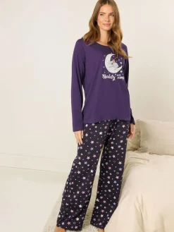 M&Co Purple Koalaty Time Long Sleeve Wide Leg PJ Set