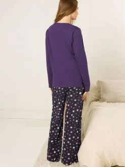 M&Co Purple Koalaty Time Long Sleeve Wide Leg PJ Set