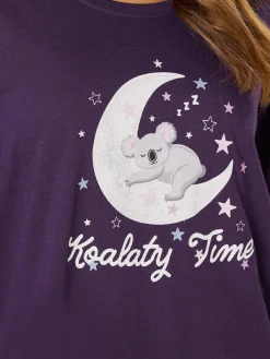 M&Co Purple Koalaty Time Long Sleeve Wide Leg PJ Set