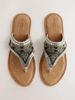 Online Next Metallic Standard/Wide Fit Chunky Beaded Toe Thong Sandals