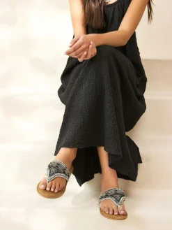 Online Next Metallic Standard/Wide Fit Chunky Beaded Toe Thong Sandals