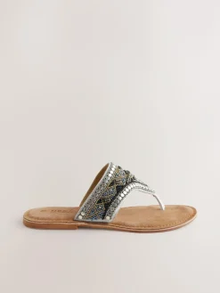 Online Next Metallic Standard/Wide Fit Chunky Beaded Toe Thong Sandals