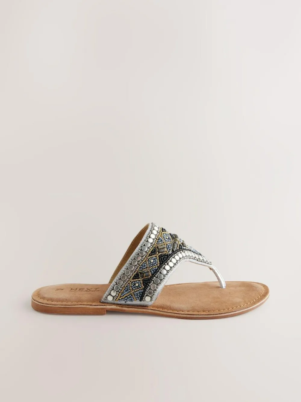 Online Next Metallic Standard/Wide Fit Chunky Beaded Toe Thong Sandals