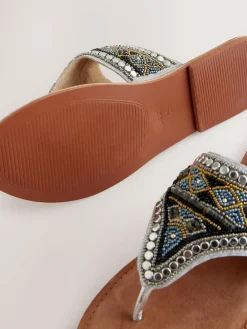 Online Next Metallic Standard/Wide Fit Chunky Beaded Toe Thong Sandals