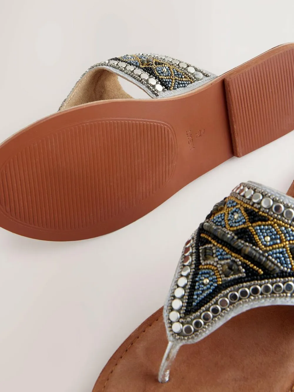 Online Next Metallic Standard/Wide Fit Chunky Beaded Toe Thong Sandals