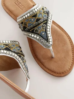 Online Next Metallic Standard/Wide Fit Chunky Beaded Toe Thong Sandals