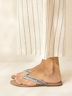 Next Metallic Standard/Wide Fit Beaded Toe Thong Sandals^Women Wide Fit & Extra Wide Fit