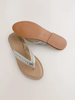 Next Metallic Standard/Wide Fit Beaded Toe Thong Sandals^Women Wide Fit & Extra Wide Fit