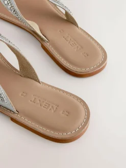 Next Metallic Standard/Wide Fit Beaded Toe Thong Sandals^Women Wide Fit & Extra Wide Fit
