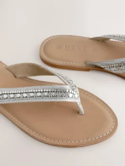 Next Metallic Standard/Wide Fit Beaded Toe Thong Sandals^Women Wide Fit & Extra Wide Fit