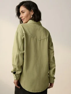 New Next Mid Blue and Khaki Green Oversized Denim Shirts 2 Pack