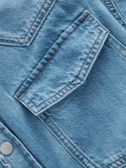 New Next Mid Blue and Khaki Green Oversized Denim Shirts 2 Pack