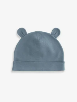 Next Mid Blue Baby 100% Cotton Beanies 3 Pack (0-18mths)^BOY Hats & Scratch Mitts|Newborn Accessories