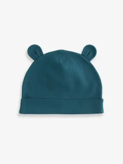 Next Mid Blue Baby 100% Cotton Beanies 3 Pack (0-18mths)^BOY Hats & Scratch Mitts|Newborn Accessories